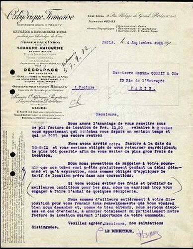 Facture Oxhydrique Francaise Oxygéne Et Hydrogéne Purs Chalumeaux Pyrox