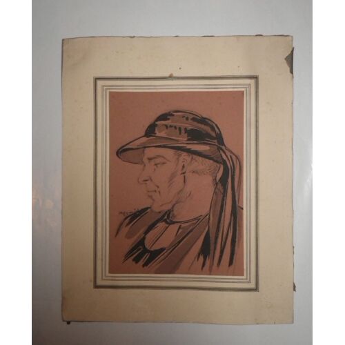 Tableau Dessin De Mesmin Un Breton Avec Chapeau Et Tenue Bretonne Sur Un Carton