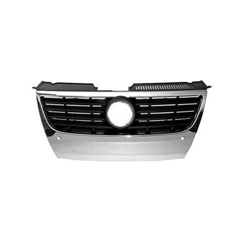Grille Radiateur Centrale Pour Volkswagen Passat B6 2005-2010, Profils Noirs, Trous Radar, Neuve