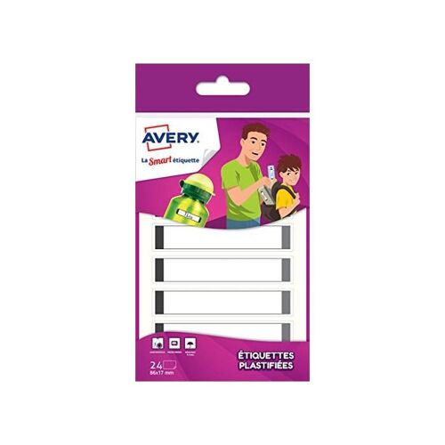 Avery Lot De 24 Etiquettes Plastifiées Blanches Avec Bordure Grise 86 X 17 Mm