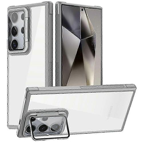 Pour Samsung Galaxy S25 Ultra Coque de téléphone avec couverture d'objectif Béquille PC TPU Couverture arrière transparente - Gris