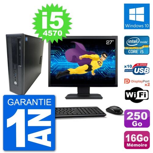 PC HP 800 G1 Ecran 27" Core i5-4570 RAM 16Go Disque 250Go Windows 10 Wifi