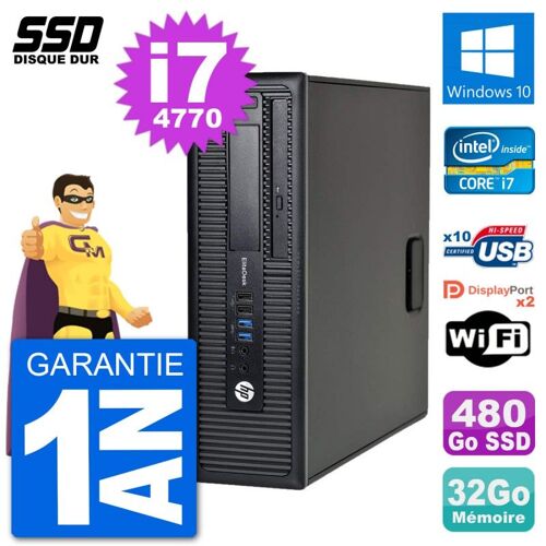 PC HP EliteDesk 800 G1 Core i7-4770 RAM 32Go SSD 480Go Windows 10 Wifi