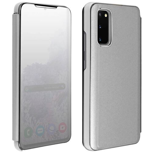 Étui à rabattement, étui miroir pour Galaxy S20, couverture debout - Argent