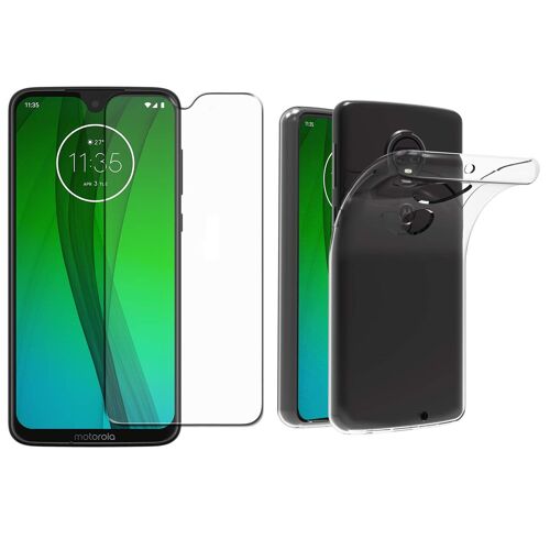 Pack Etui Transparent pour Motorola Moto G7 PLUS (G7+) Coque gel de Protection transparente en TPU Invisible smartphone 2019 ET protection écran vitre classique - Accessoires pochette XEPTIO case