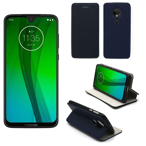 Etui Luxe Motorola Moto G7 Plus (G7+) 4g Bleu Ultra Slim Cuir Pu Avec Stand - Housse Coque De Protection Motorola Moto G7 Plus (G7+) Smartphone 2019 - Accessoires Pochette Cover Xeptio Case