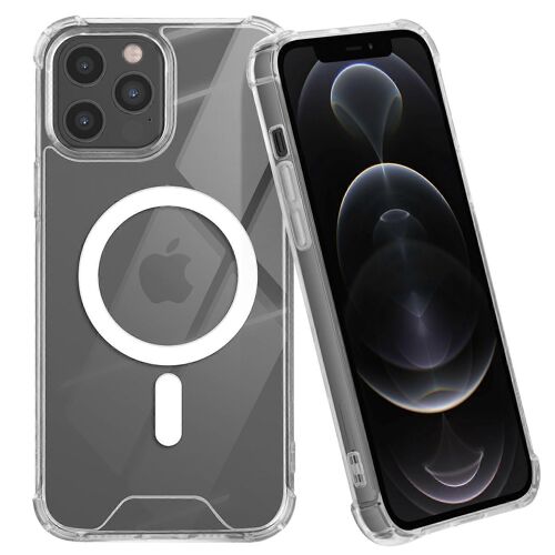 Coque Magsafe pour iPhone 12 Pro Max Coins renforcés de gel de silicone, transparent
