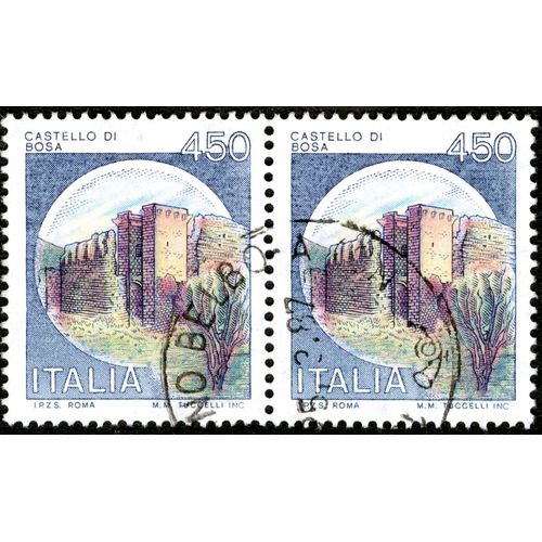 Deux Timbres Oblitérés Italia, Castello Di Bosa, 450