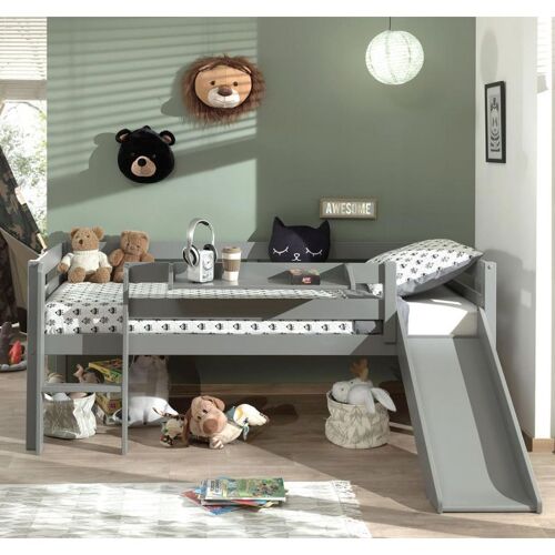 Pack - Lit Enfant Surélevé & Etagère "Pino II" Gris