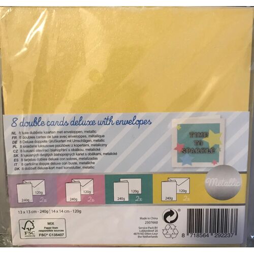 Pochette De 8 Doubles Cartes De Luxe 13 X 13 Cm Avec Enveloppes 14 X 14 Cm Couleurs Pastel Métallisé