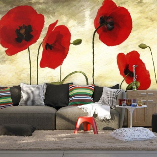 Papier Peint "Coquelicots Peints à l'acrylique" 231 x 300 cm