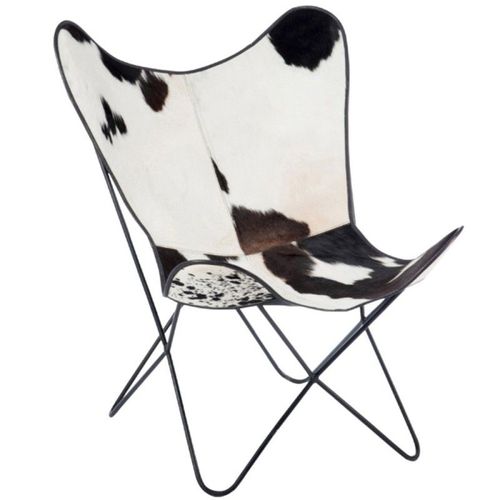 Paris Prix - Fauteuil Design Peau De Vache "Papillon" 92cm Noir & Blanc