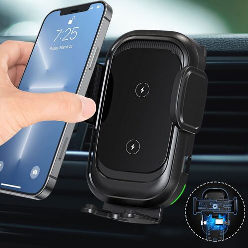 Support De Téléphone À Double Bobines 15w, Chargeur Sans Fil Pour Voiture, Charge Rapide, Grille D'aération, Conception À Serrage Automatique