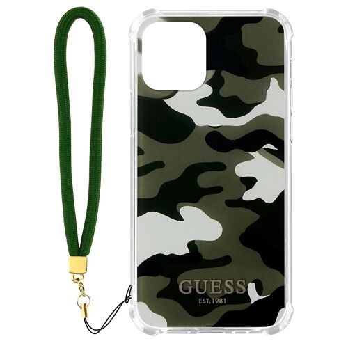 Coque pour iPhone 12 / 12 Pro avec Dragonne Motif Camouflage Guess vert