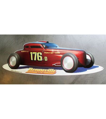 Plaque Tole Épaisse Hot Rod Speed Coupé Rouge Foncé Bonneville 75x26 Cm Déco Garage