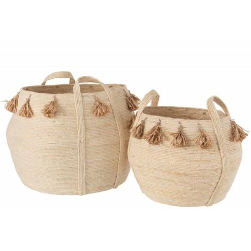 Lot de 2 Paniers Déco "Pompons" 40cm Naturel