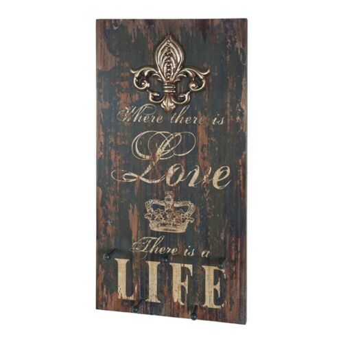 Patère Murale 5 Crochets "Love Life" 60cm Naturel