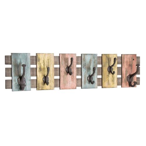 Patère Murale en Bois "6 Crochets" 81cm Multicolore