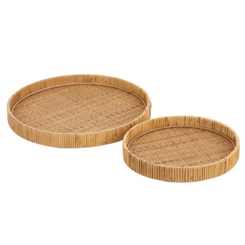 Lot de 2 Plateaux Déco "Rond Rotin" 40cm Naturel