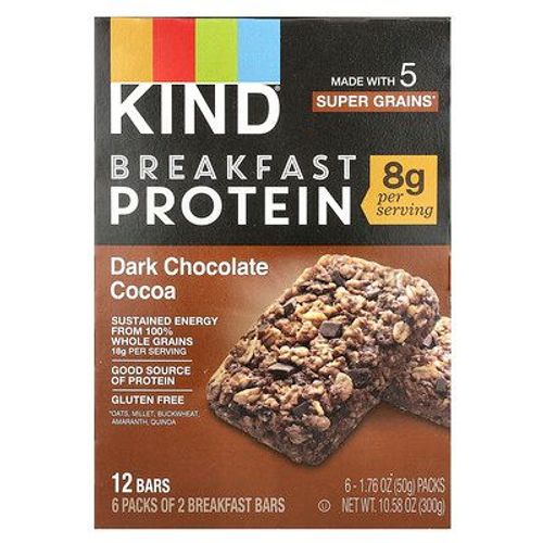 Kind Bars, Barres Protéinées Pour Le Petit-Déjeuner, Chocolat Noir, 6 Sachets, 50 G Chacun