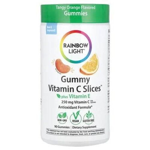 Rainbow Light, Gummy Vitamin C Slices¿ Et Vitamine E, Orange Acidulée, 90 Gommes 