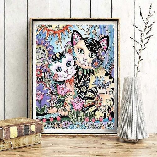 Diamant Peinture Coloré Chat Point De Croix Diamant Peinture Motif Circulaire-30 * 40cm