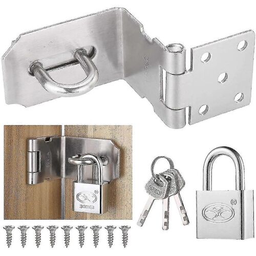 Cadenas à 90 degrés Hasp avec cadenas et vis Serrure de porte en acier inoxydable Hasp Cadenas à angle droit indéformable Hasp pour fenêtre de jardin en bois