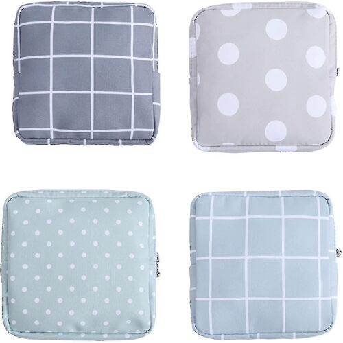 Sac de rangement de serviette hygiénique, 4 sacs de serviette hygiénique imperméables à l'eau avec fermeture à glissière (pois + grille)