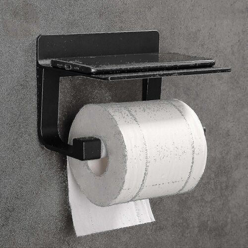 Support de papier toilette auto-adhésif Support de papier toilette avec étagères Téléphone portable Aluminium Argent