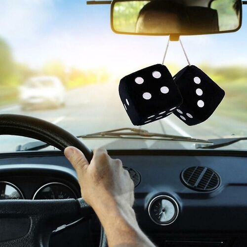 2pc Noir Voiture Soft Spotty Furry Moelleux Suspendu Miroir Ensemble Dés U5r4