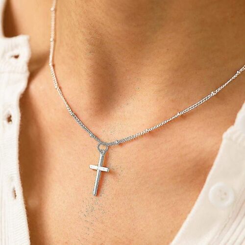 Tiny Cross Pendentif Collier Argent Petits Colliers Perlés Chaîne Courte Bijoux Pour Femmes Et Filles