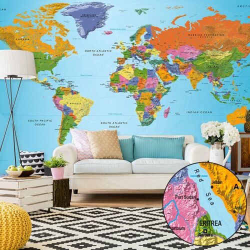 Papier Peint XXL "World Map : Colourful Geography II" 280x500cm