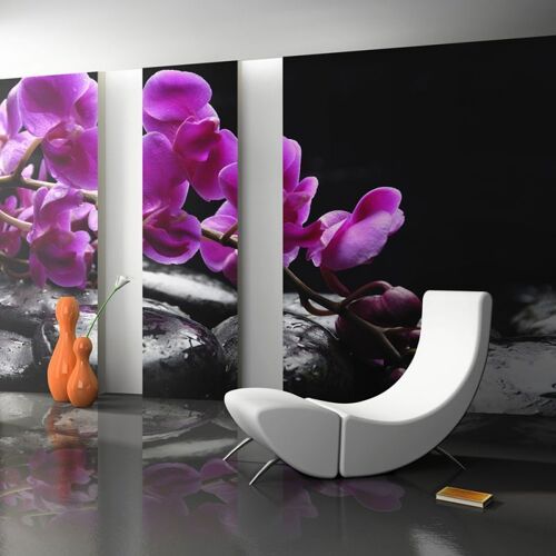 Papier Peint "Moment de Détente : Orchidée & Pierres Zen II" 270x450cm