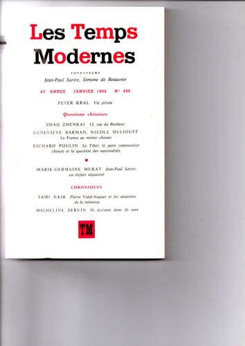 Les Temps Modernes 498 (Janvier 1988)