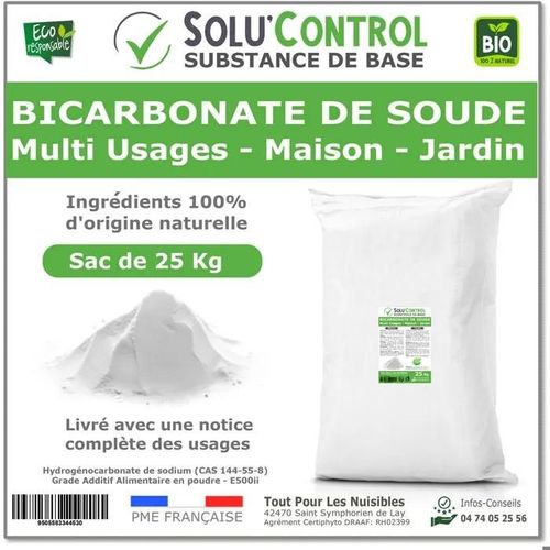 25 Kg de Bicarbonate de Soude Multi Usages, Maison et Jardin, 100% Naturel, Sachet Zip refermable