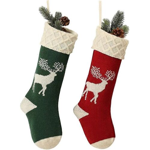 Bas de Noël, tricoté motif de renne Bas de Noël Chaussettes suspendues traditionnelles Ornements pour la maison Décorations de fête de vacances 46cm