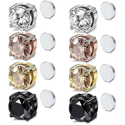 4 Paires De Boucles D'oreilles Magnétiques De 6 Mm Pour Femmes Boucles D'oreilles Magnétiques Cubiques En Zircone Pour Hommes Clip On Boucles D'oreilles