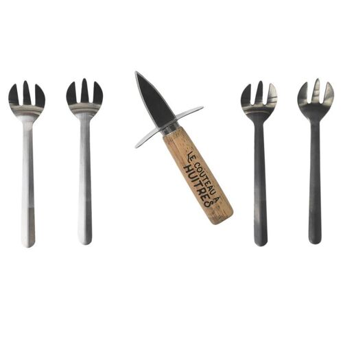 Coffret Huîtres "Couteau & 4 Fourchettes" 14cm Naturel