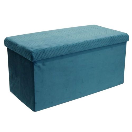 Paris Prix - Banquette Coffre Pliable Velours "Zigzag" 76cm Bleu