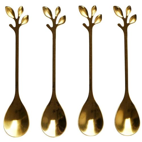 Lot De 4 Cuillères À Café "Feuille" 11cm Or