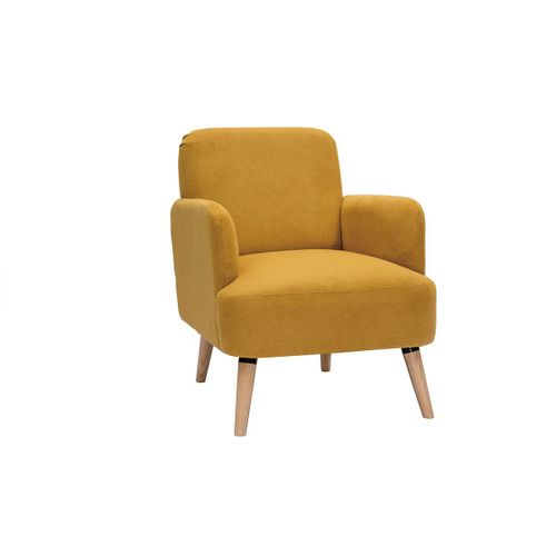 Fauteuil Scandinave En Tissu Effet Velours Jaune Moutarde Et Bois Clair Isko