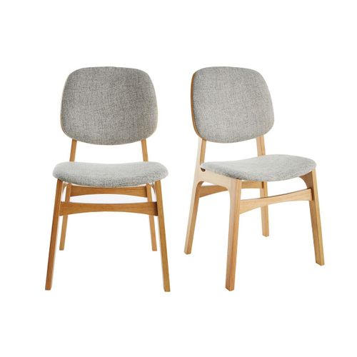 Chaises Vintage En Tissu Gris Clair Et Bois Clair (Lot De 2) Soquette