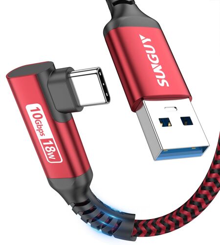 TRAHOO-Câble USB C, 0,6 m Câble USB C 90 Degrés Angle Nylon USB vers USB C Compatible avec iPhone 16/15 Pro Max, Galaxy S24/S23/S22, P30 Lite - Rouge