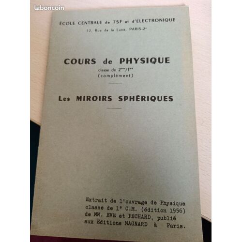 Cours De Physique Classe De 2 -Ème 1 Ère Complément Les Miroirs Sphériques Ecole Centrale De Tsf Et D Électronique