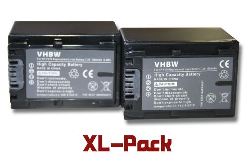 vhbw 2x Batterie compatible avec Sony HDR-CX305VE, HDR-CX280EB, HDR-CX305E caméra vidéo caméscope (1300mAh, 7,2V, Li-ion) avec puce d'information
