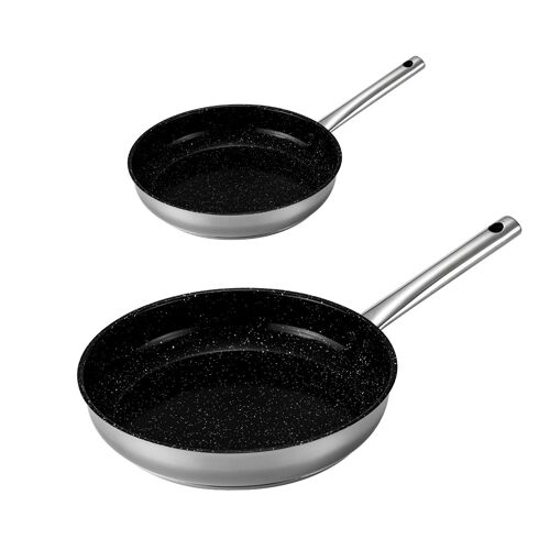 Poêle Inox Kitchenpro 24cm Et 28cm | Venteo | Revêtement Céramique Antiadhésif | Adaptée À Tous Les Feux Induction/Vitro Céramique/Électricité/Gaz | Noir