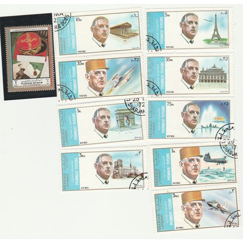 10 Timbres Des Emirats Arabes Unis - General De Gaulle