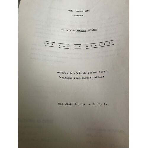 1 Sac De Billed - Film De Jacques Doillon - Synopsis 8 Pages Dactylographiées