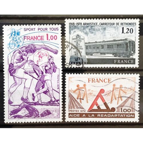 Sport Pour Tous (N° 2020) + Wagon Armistice Rethondes (N° 2022) + Aide À La Réadaptation (N° 2023) Obl - France Année 1978 - N15497