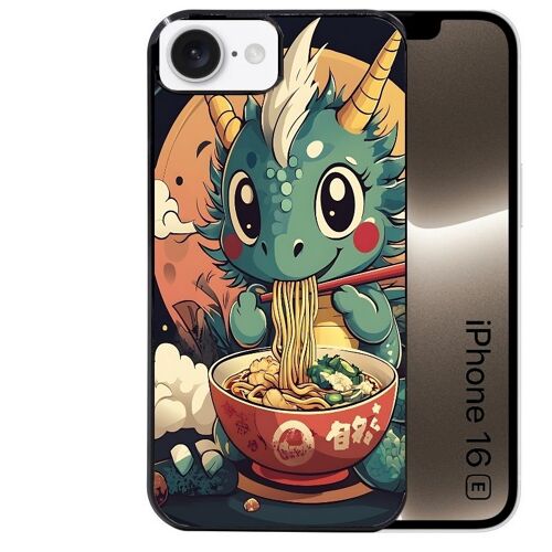 Coque noire pour Iphone 16E motif dragon ramen 1